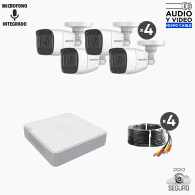 Kit de 4 camaras Epcom con Microfono integrado